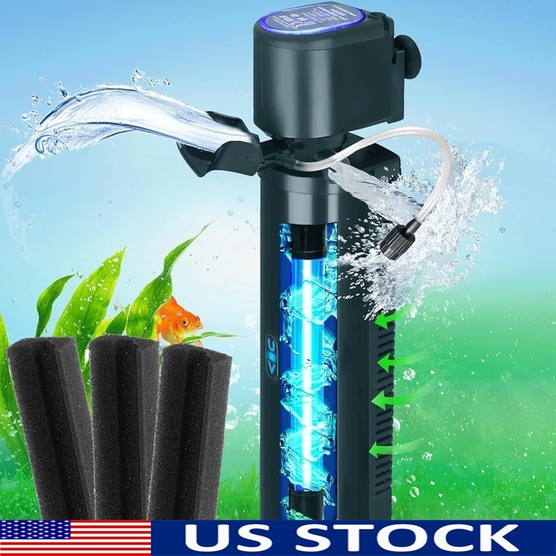 4-in-1 Aquarium Filter UV Sterilizer Oxygenation Water Circulation 200GPH New