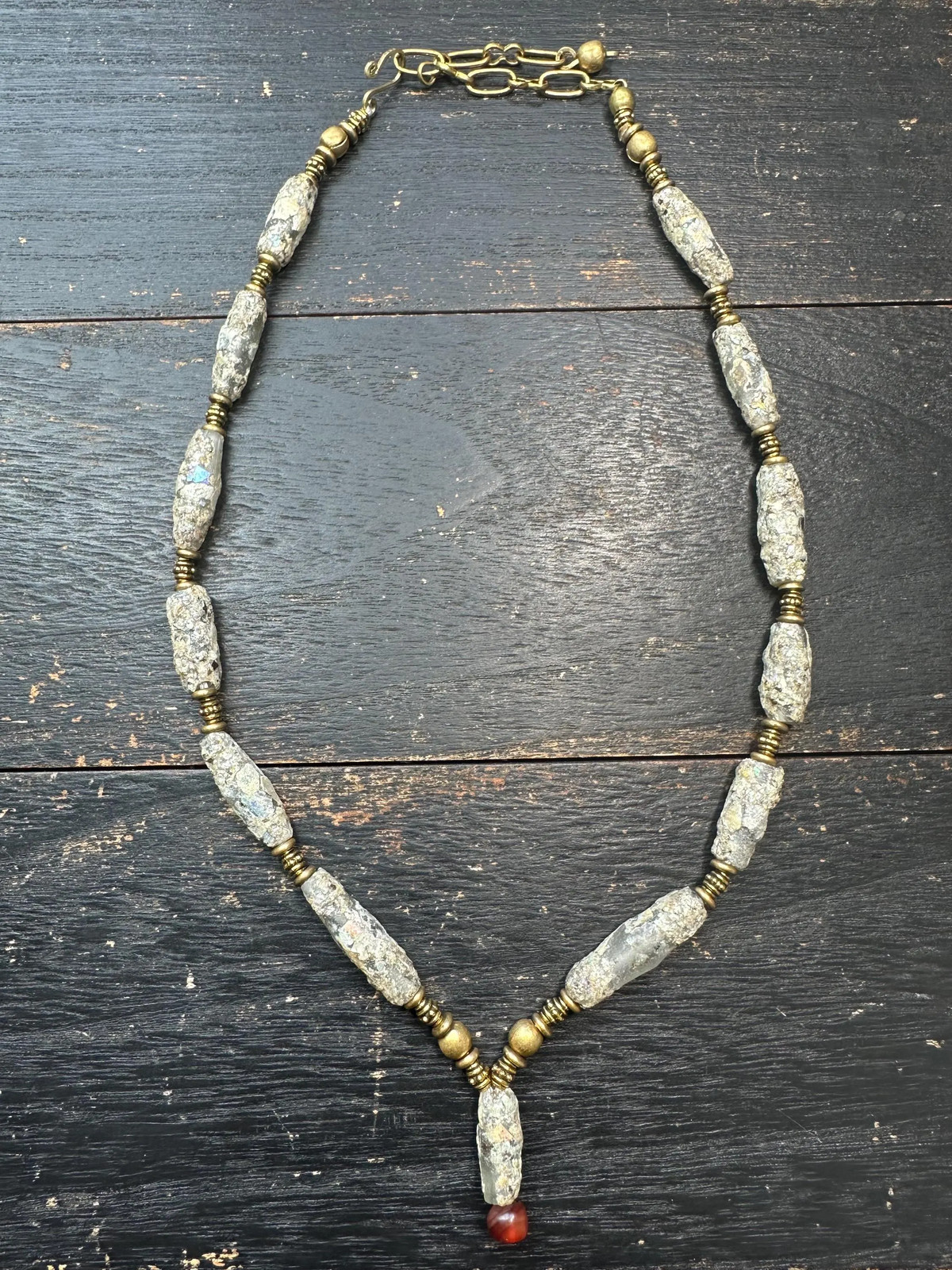 Ancient Roman Glass Beaded Necklace with Natural Iridescent Patina | Rustic Arc