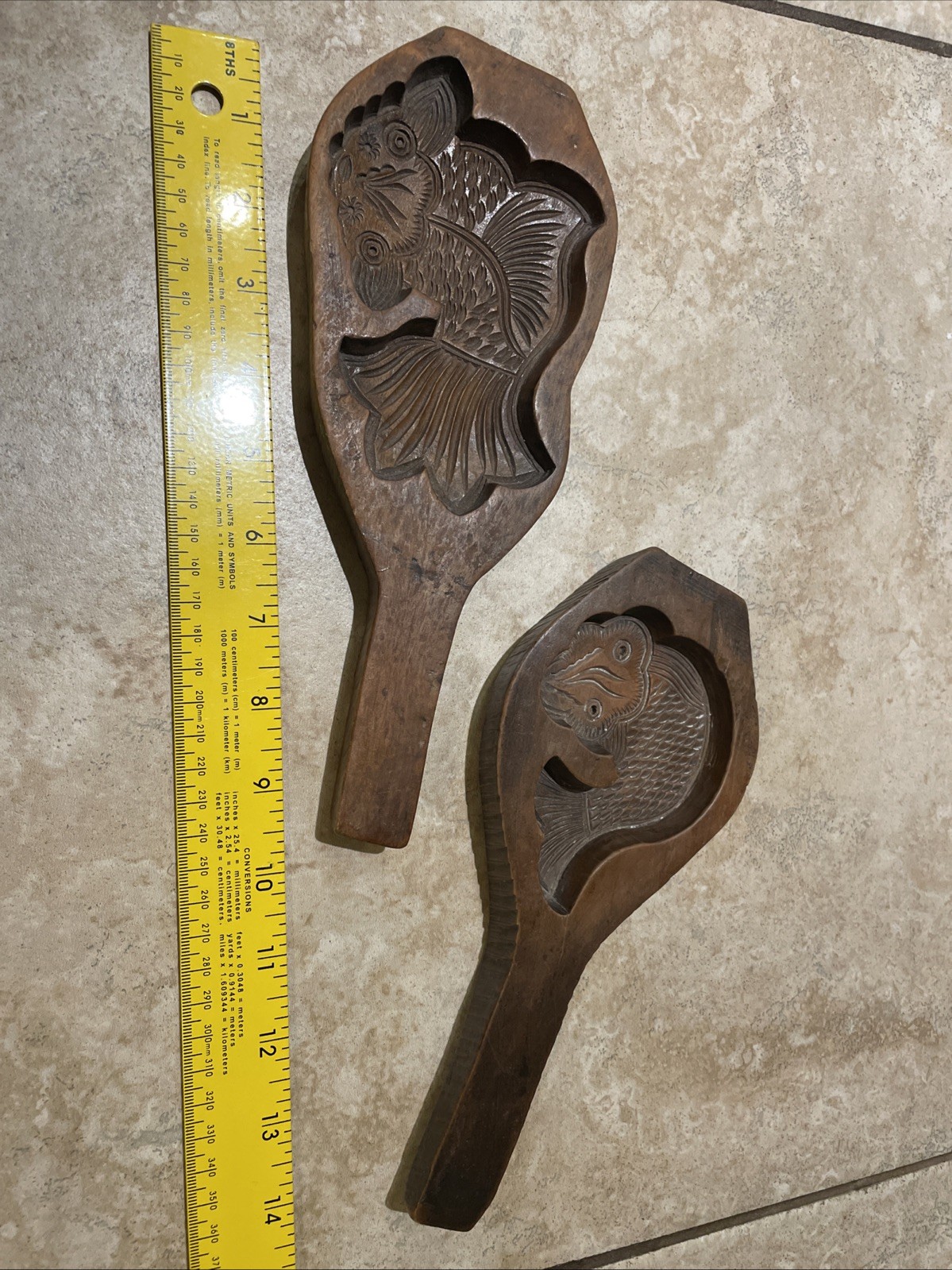 Two Antique Vintage Wooden Butter Molds Primitive Farmhouse Kitchen Decor