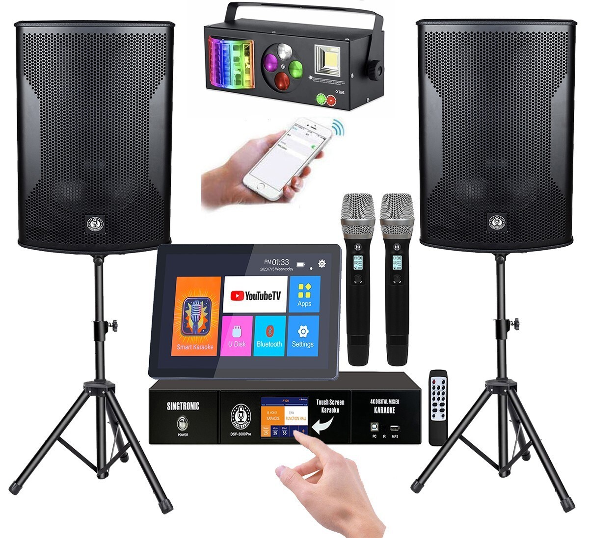 Karaoke System 4000W Unlimited Youtube & Free: 50,000 Songs Touch Screen, Apps