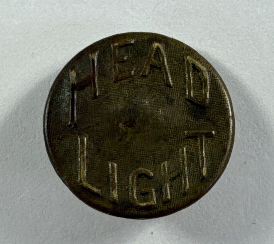 Vintage Embossed Head Light Brand Overall Shank Brass Metal Button