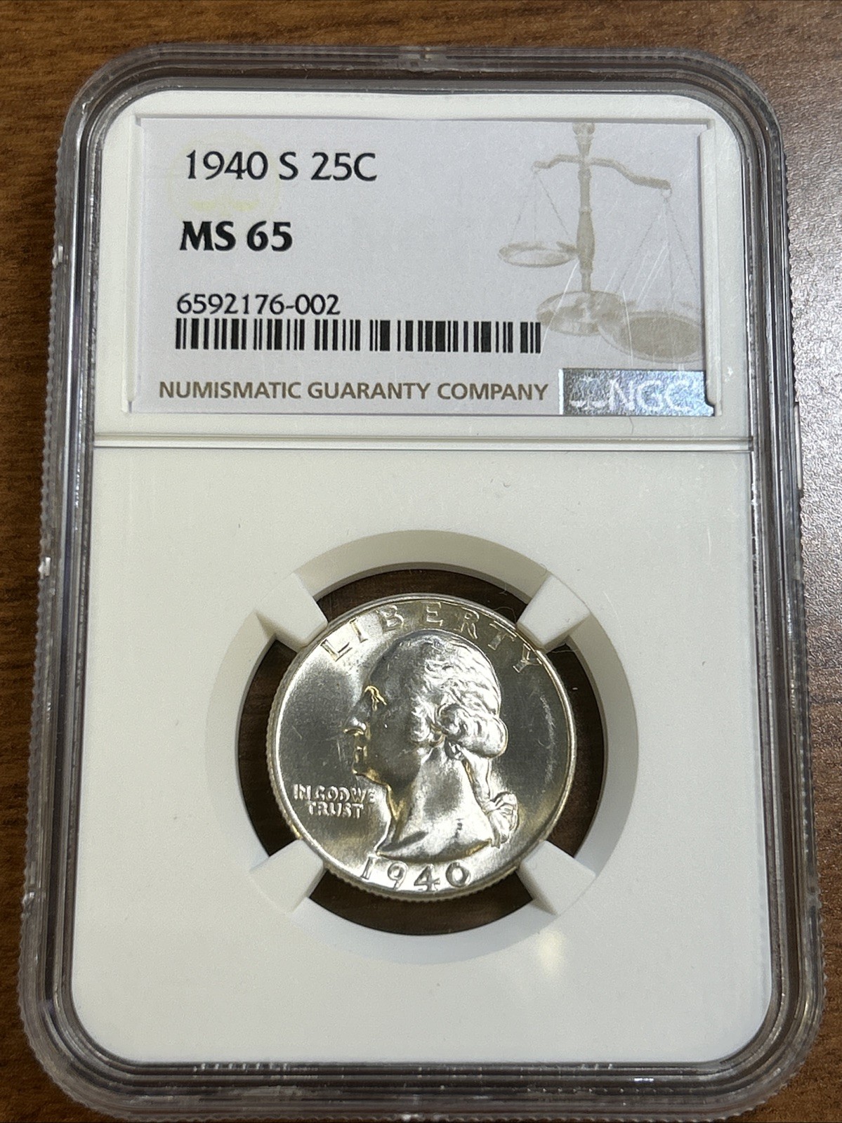 1940-S Washington Silver Quarter NGC MS65 Gem BU Uncirculated Blazer