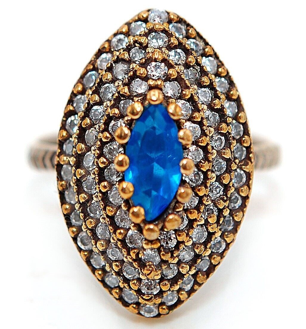 Ottoman Empire Style 6CT Treated Sapphire 925 Sterling Silver Ring Sz 8 HB2-4
