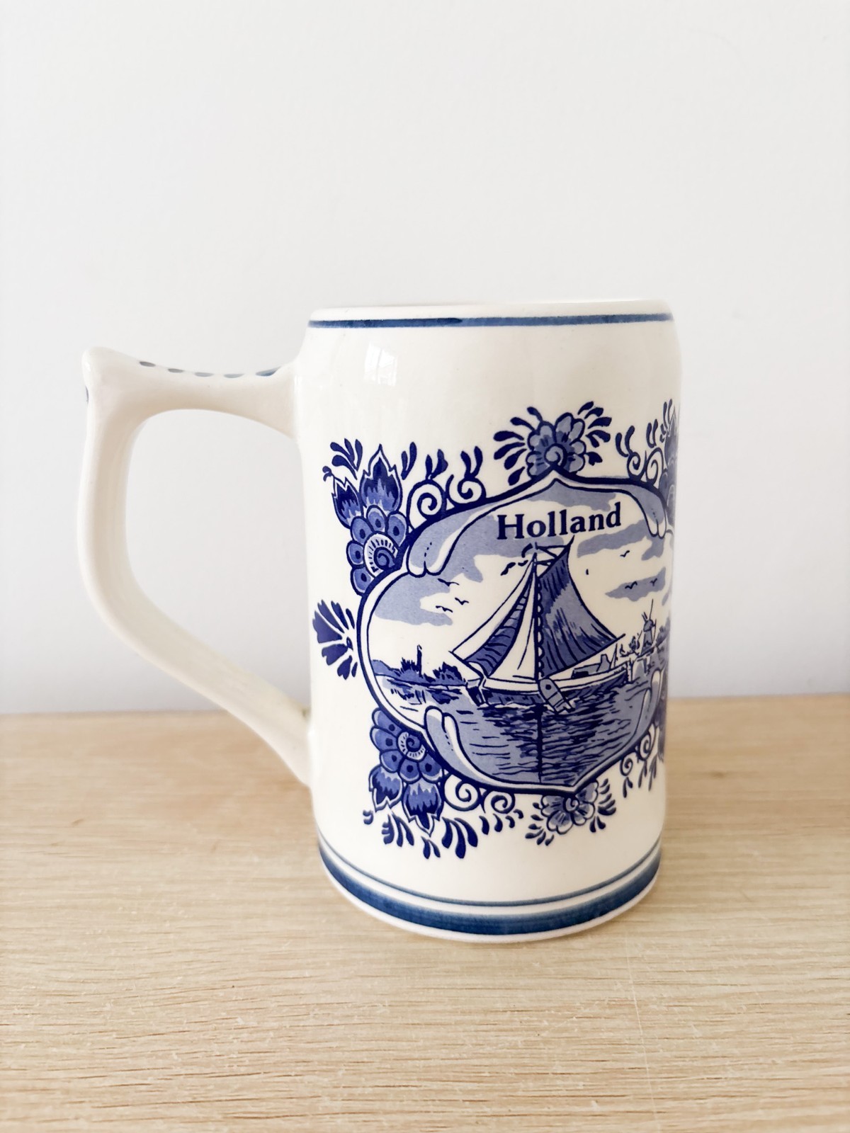 Vintage Ceramic Heineken Beer Stein Mug Made in Holland Delft Blue White