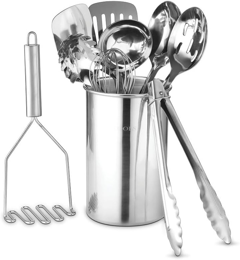 ® Premium Set of 10 Stainless Steel Kitchen Tool Set with Holder Easy to Clean, 