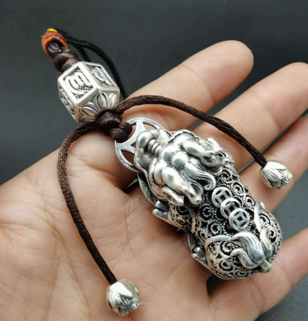 Tibetan Silver Pixiu Pendant Bracelet Necklace Car Hanging Amulet Jewelry