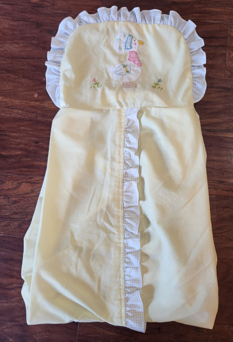 VTG House of Hatten Linen Diaper Stacker Yellow Blue Goose Duck Embroidered READ