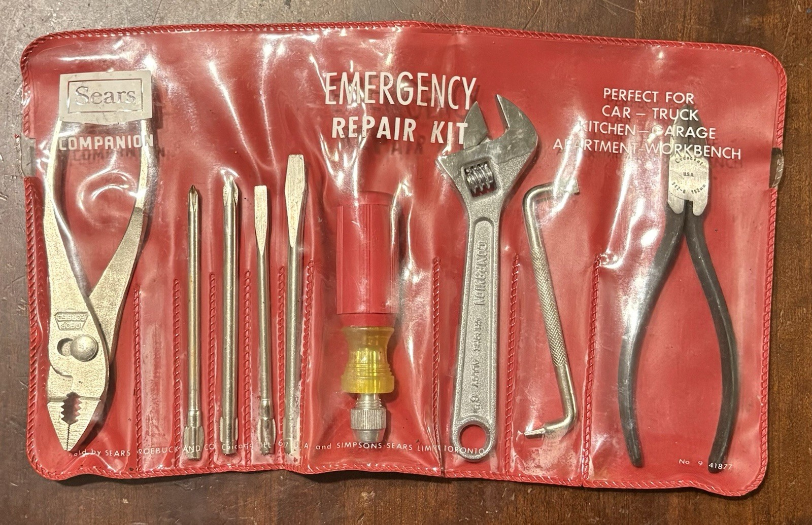 Vintage Sears Companion Emergency Repair Tool Kit Wrench Pliers Screwdriver Etc