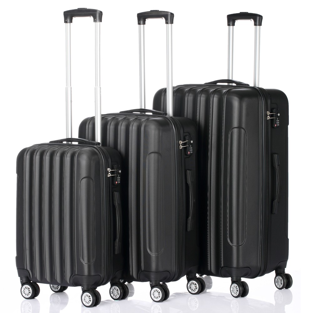 3 Piece Luggage Set 20" 24" 28" Travel Suitcase Large Capacity Hard Shell Black