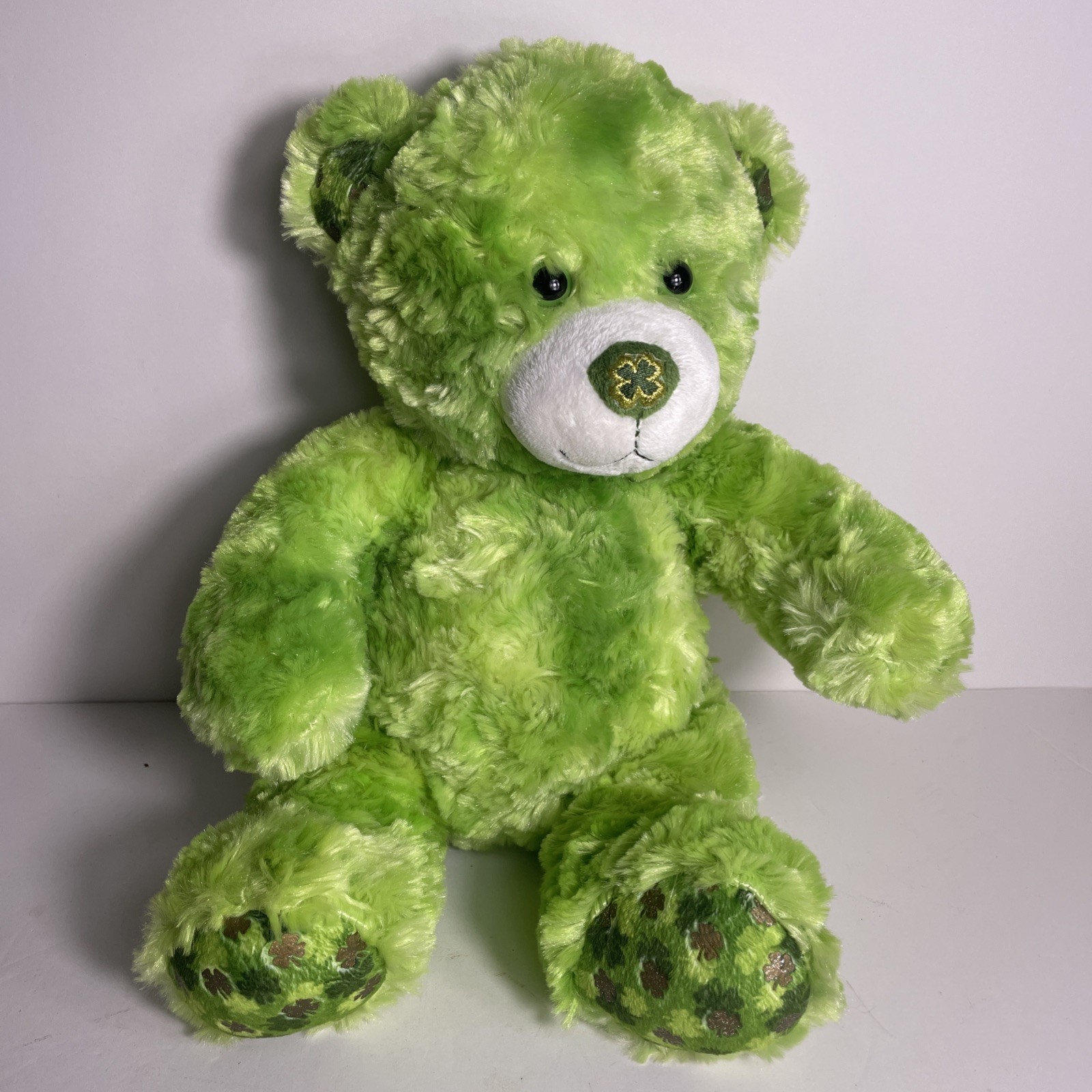 Build A Bear St. Patrick's Day Bear 16" Green  Plush Shamrock Nose Ears And Paws