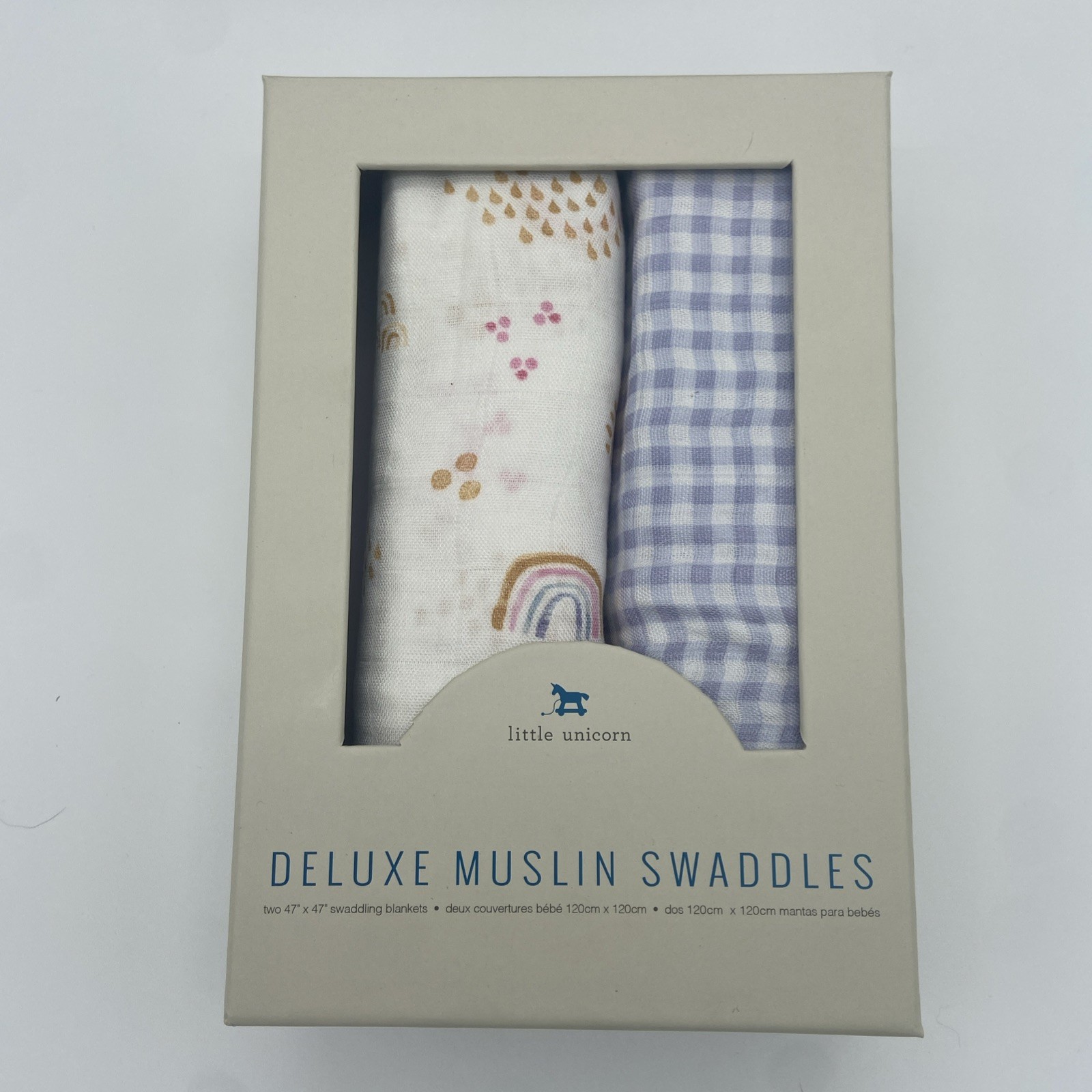 Little Unicorn Deluxe Muslin Swaddle 2-Pack Rainbow Gingham 