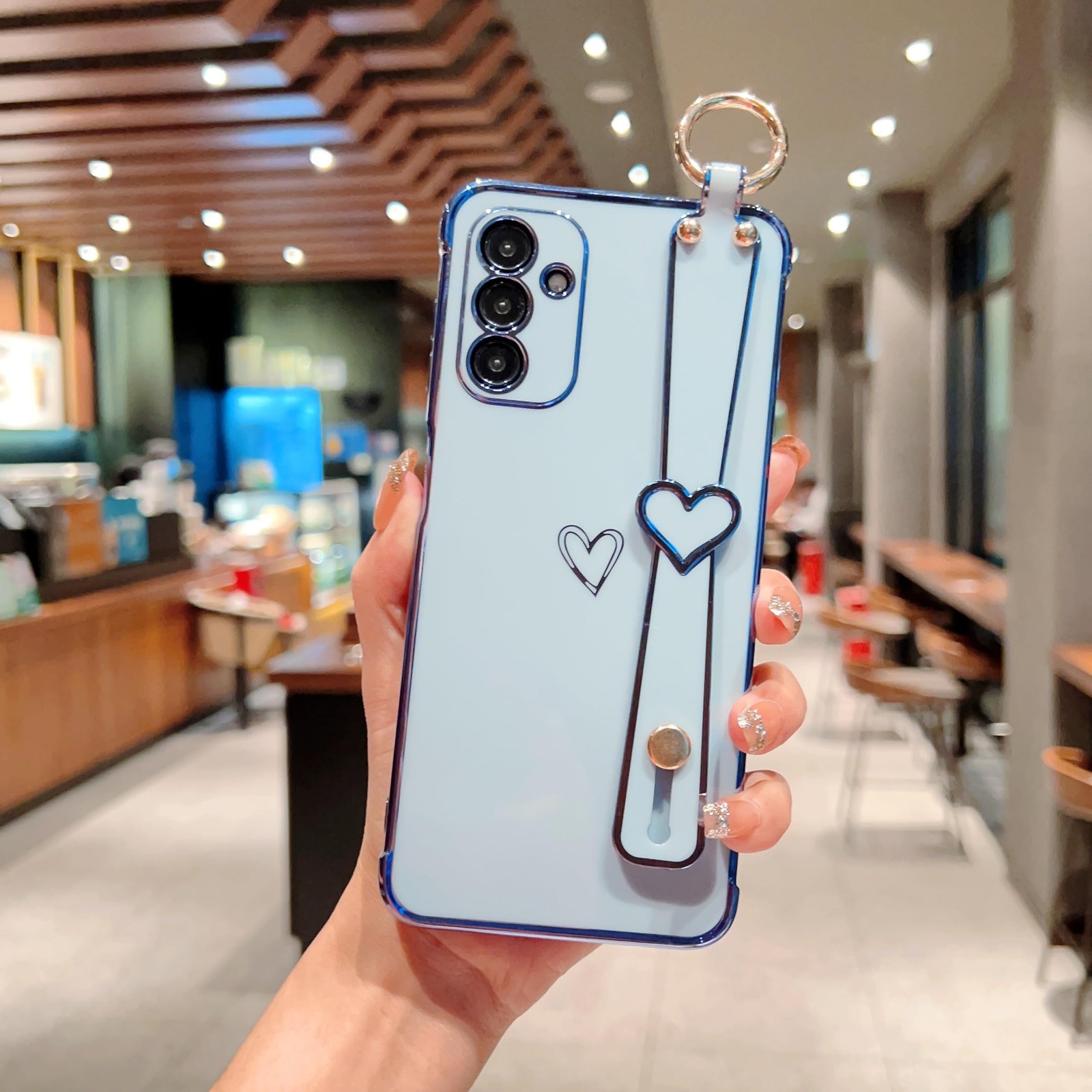 ZTOFERA Samsung Galaxy A55 5G 6.5" Blue Hearts Shockproof Case w/Wrist Strap