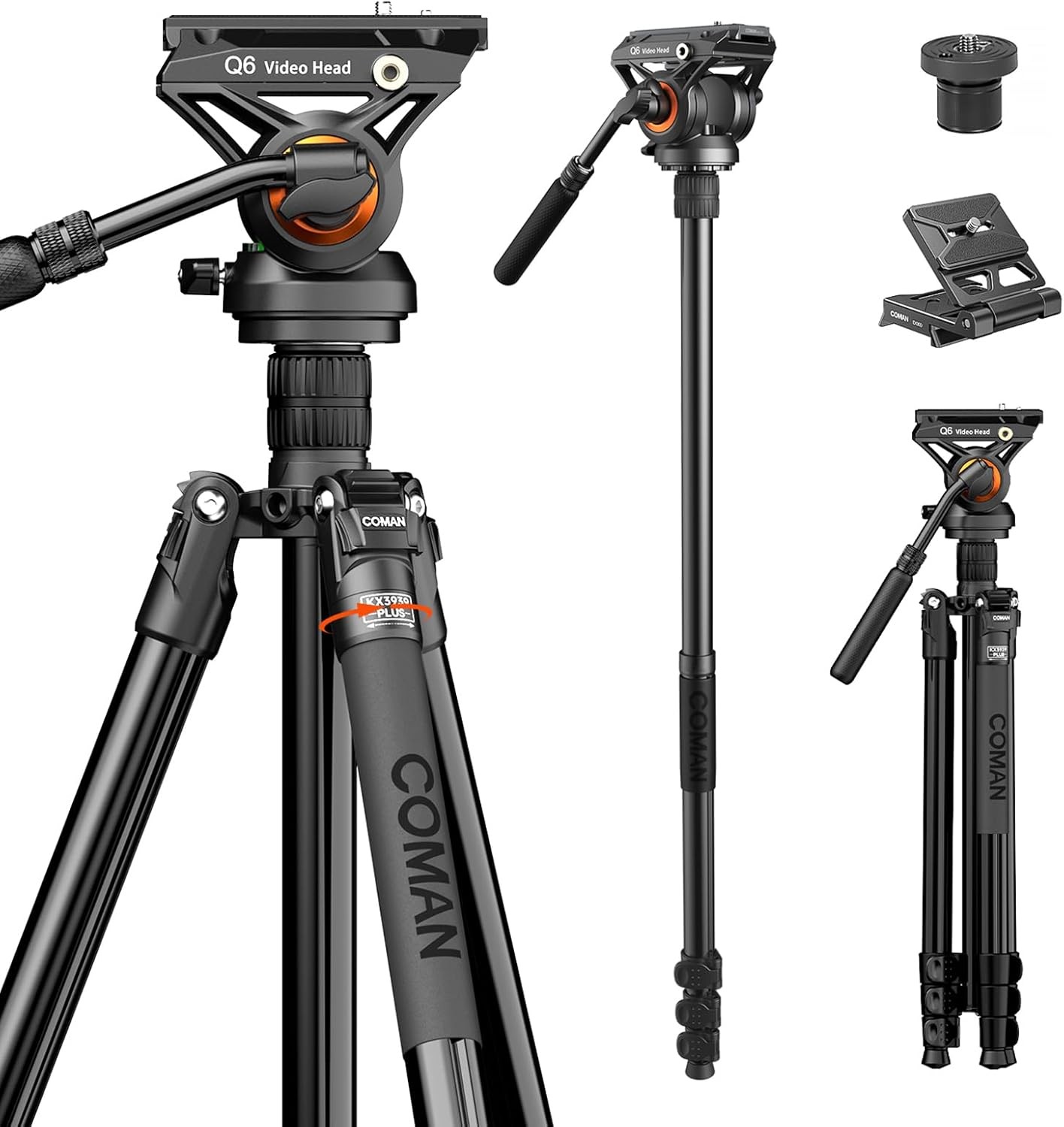 Fluid Head Tripod for DSLR Camcorder,Camera Monopod Tripod 360°Pan&90°/-70° Tilt