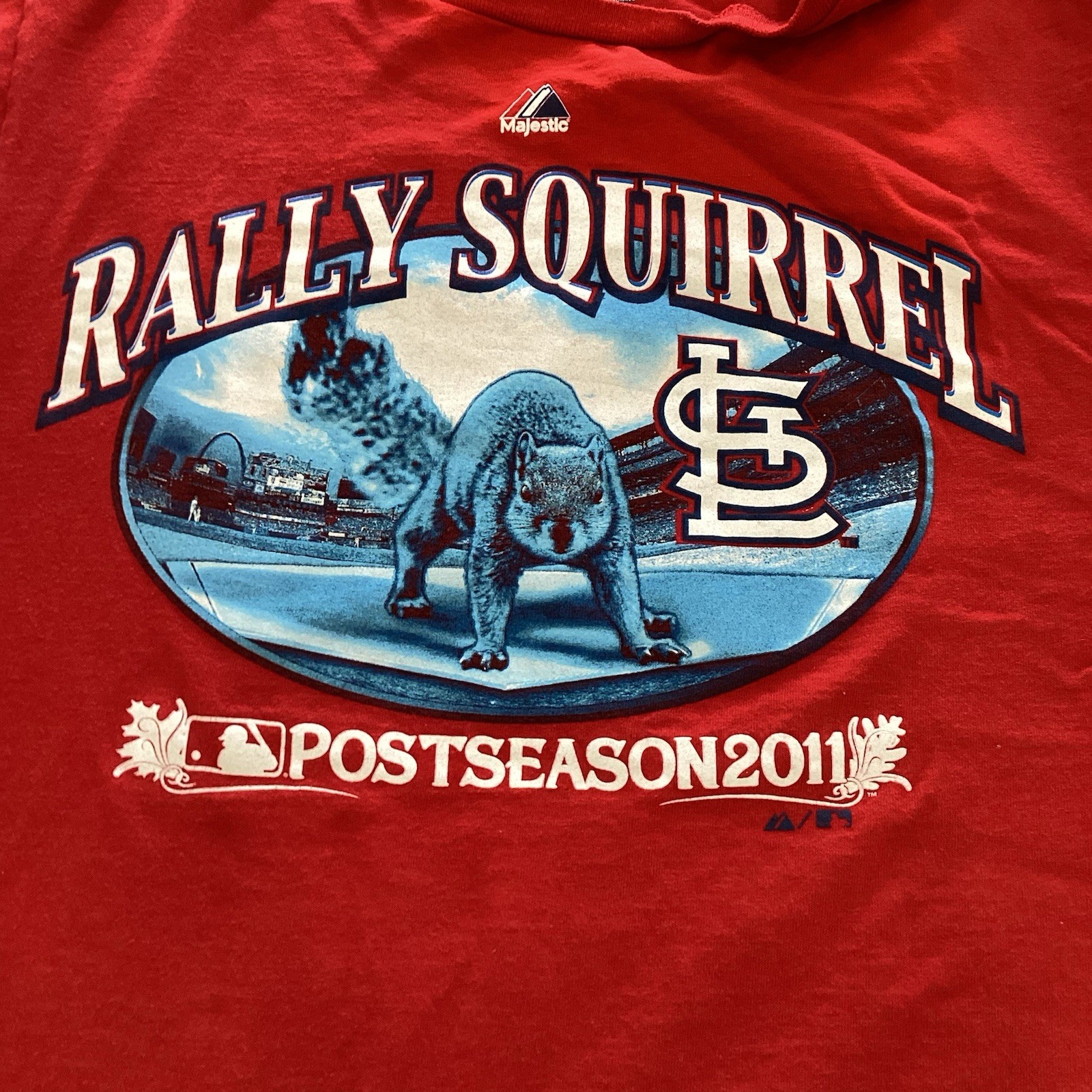 St. Louis Cardinals Baseball Rally Squirrel Majestic T Shirt Small