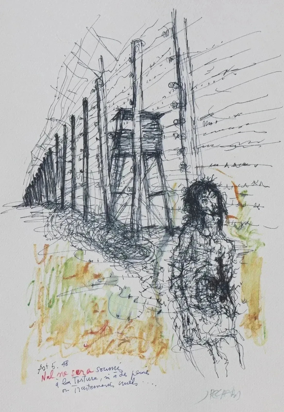 Jacques PECNARD : Droits de l'homme - Article 5,  Impression signée, 1984