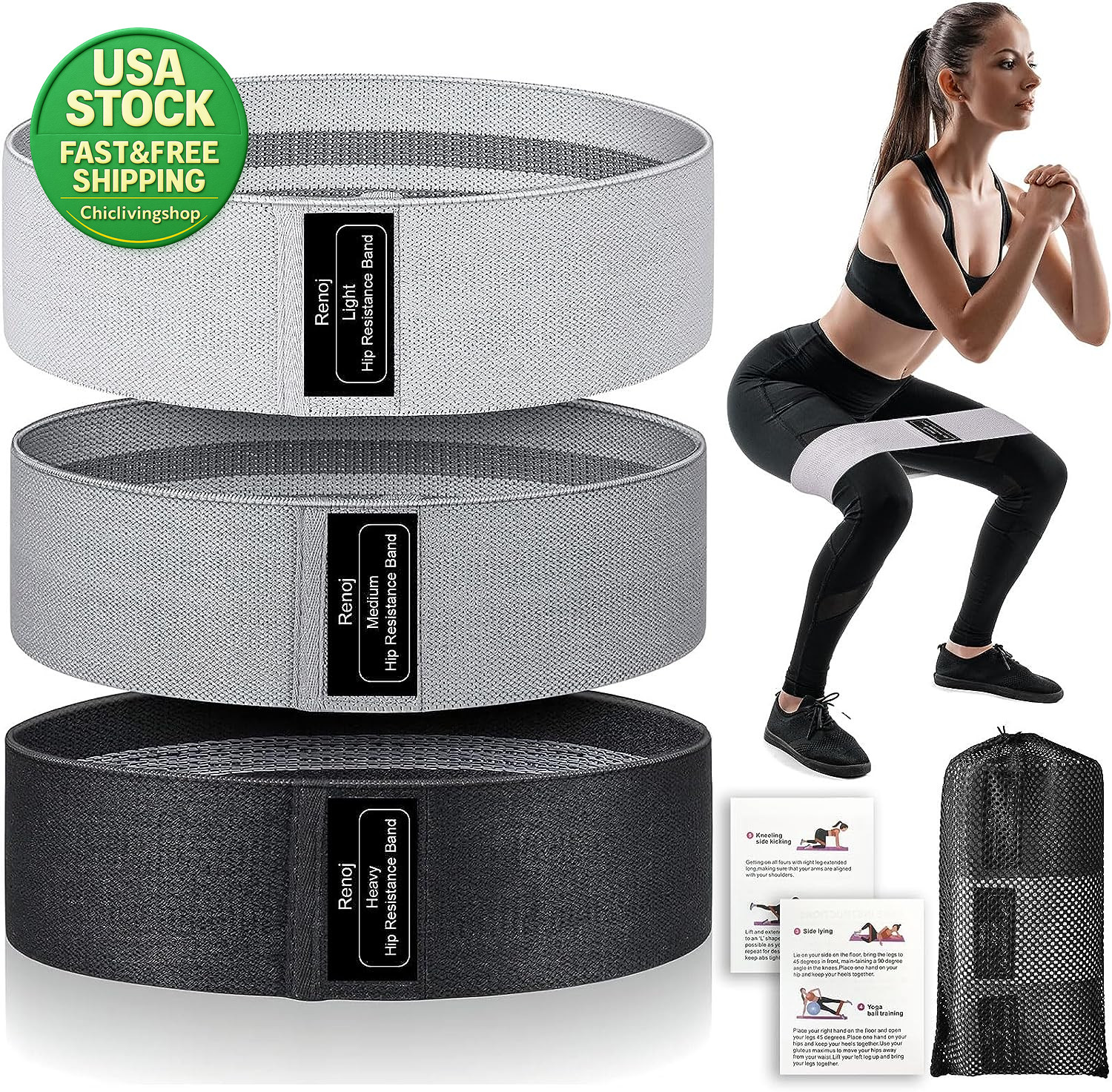 Resistance Bands Set for Gym Yoga Pilates Exercise Fabric Loops Black