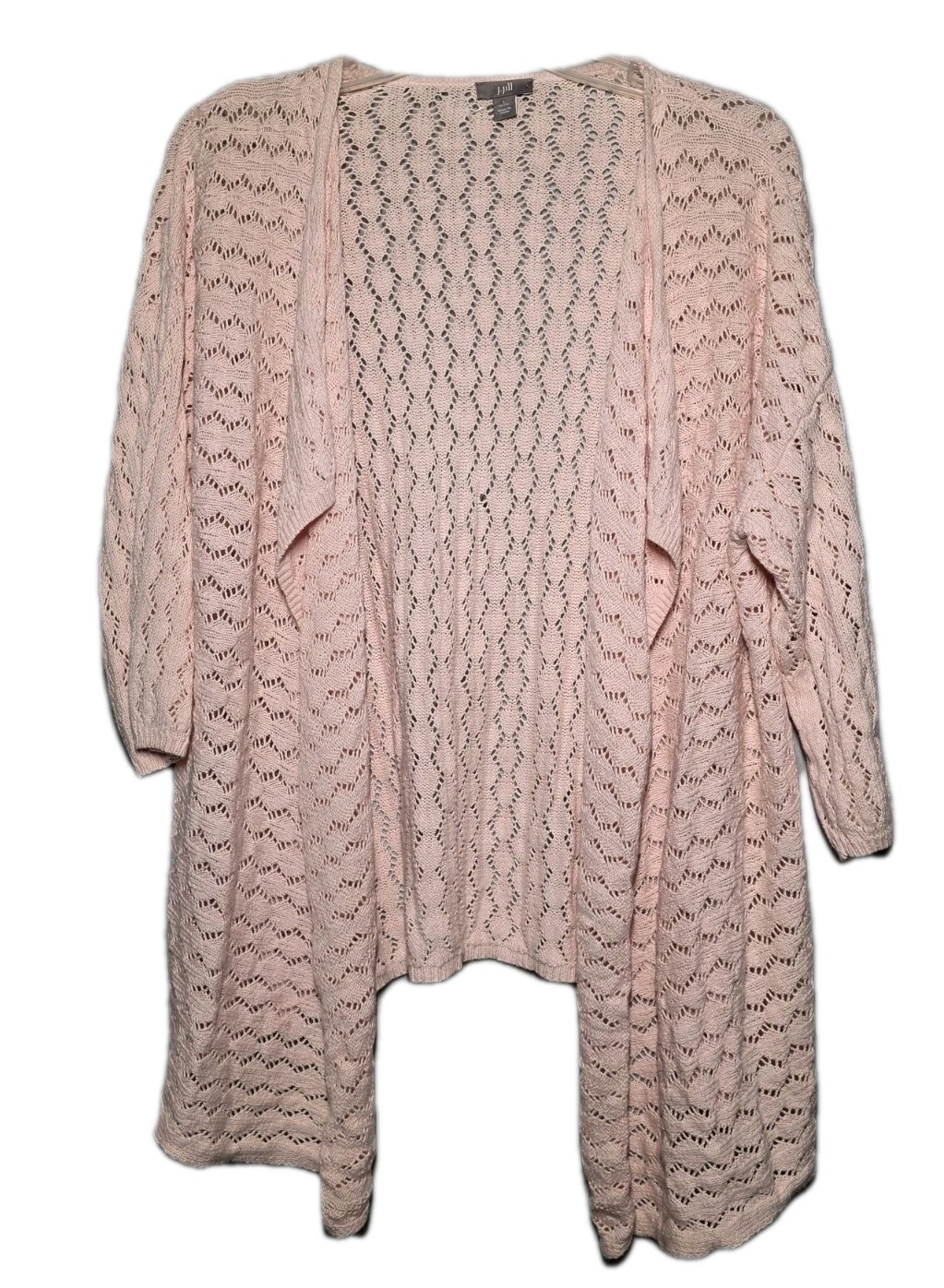  J. Jill Knit Crochet Linen Blend 3/4 Sleeve Pink Cardigan Women's Size LargeP 