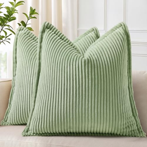  Spring Corduroy Throw Pillow Covers 16x16 Set 16" x 16" (Pack of 2) Sage Green