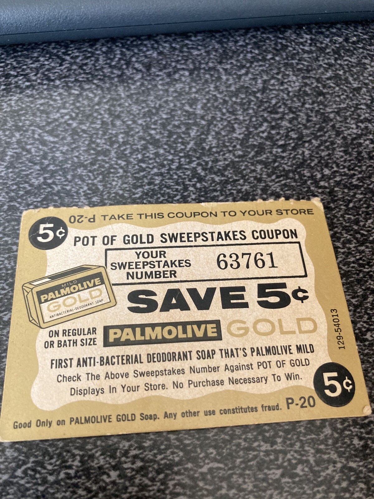 1996 COLGATE-PALMOLIVE CO. "POT OF GOLD SWEEPSTAKES" 5 CENT COUPON #63761 RARE!!