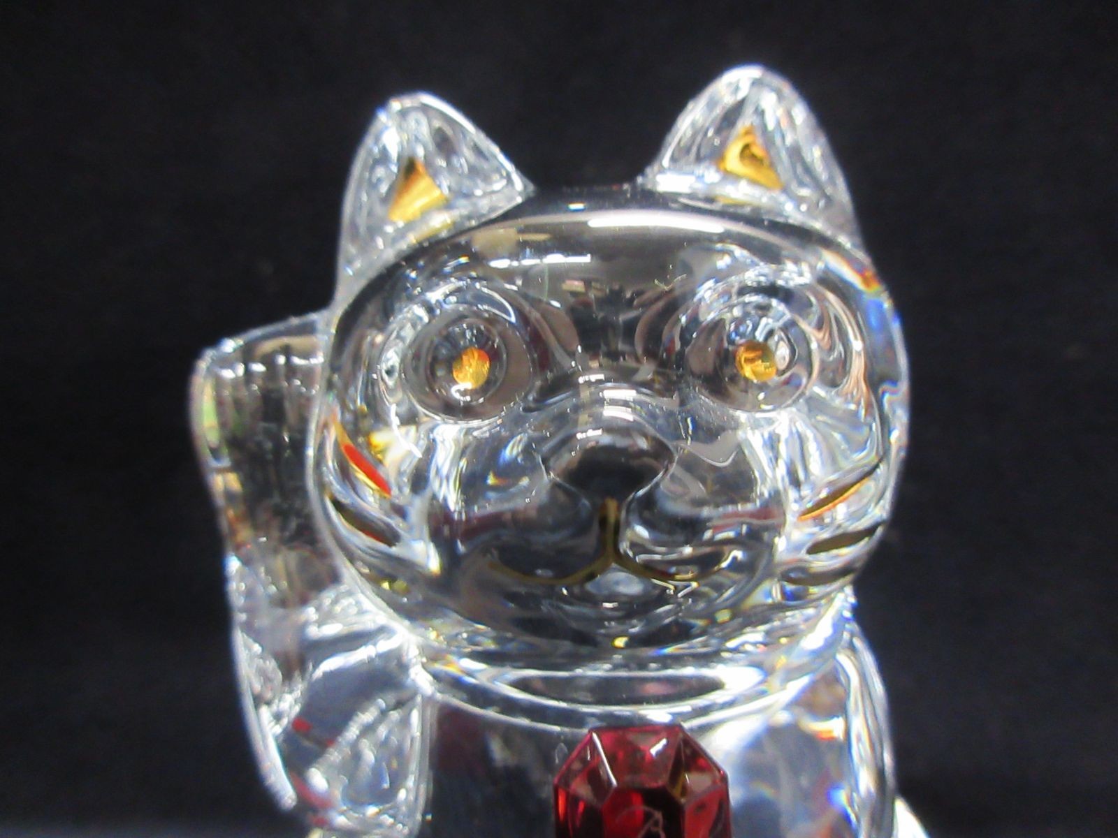 Baccarat Lucky Cat Red Octogon Crystal Figurine Height: 10.5cm Box Included