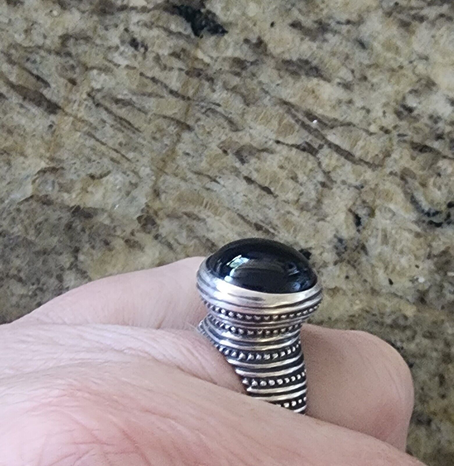 Retired James Avery Black Onyx Tall Profile Beaded Ring Size 7