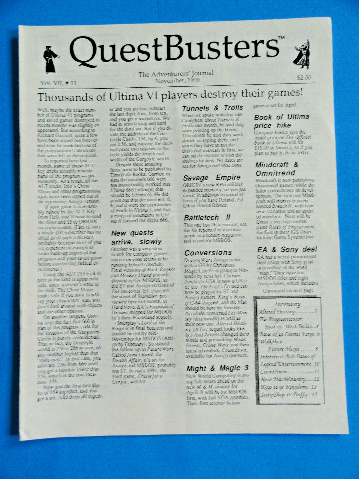 QUESTBUSTERS NOV. 1990 VOL. VII #11 THOUSANDS OF ULTIMA VI PLAYERS DESTROY GAMES