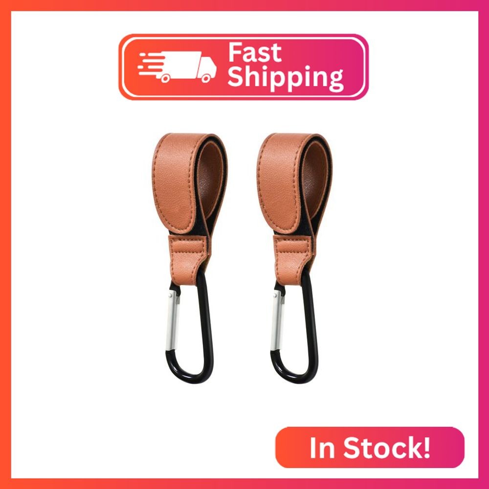 Stroller Hooks for Hanging, 2 PCS Durable Leather Style Stroller Clip Straps, Ba