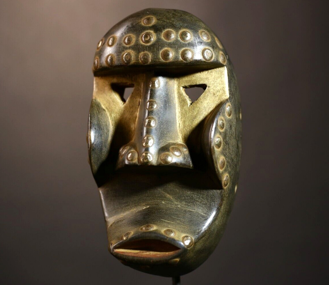 African Wooden Mask Hand-Carved Wood Ritual Face Sculpture Wall Hanging -G5061