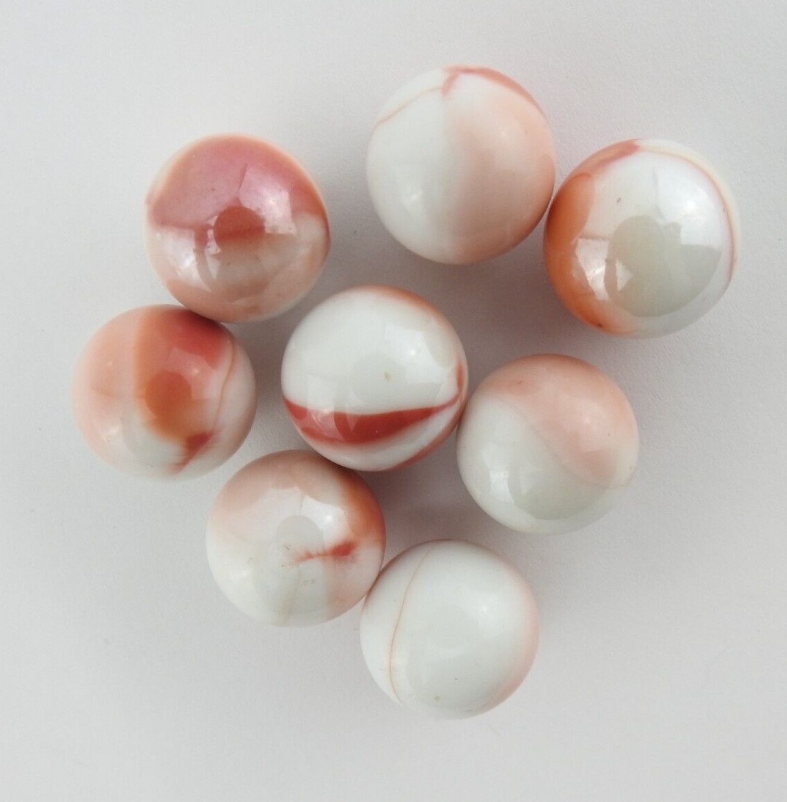Vintage Orange Marbles Lot 8pc Mixed Orange White Marble
