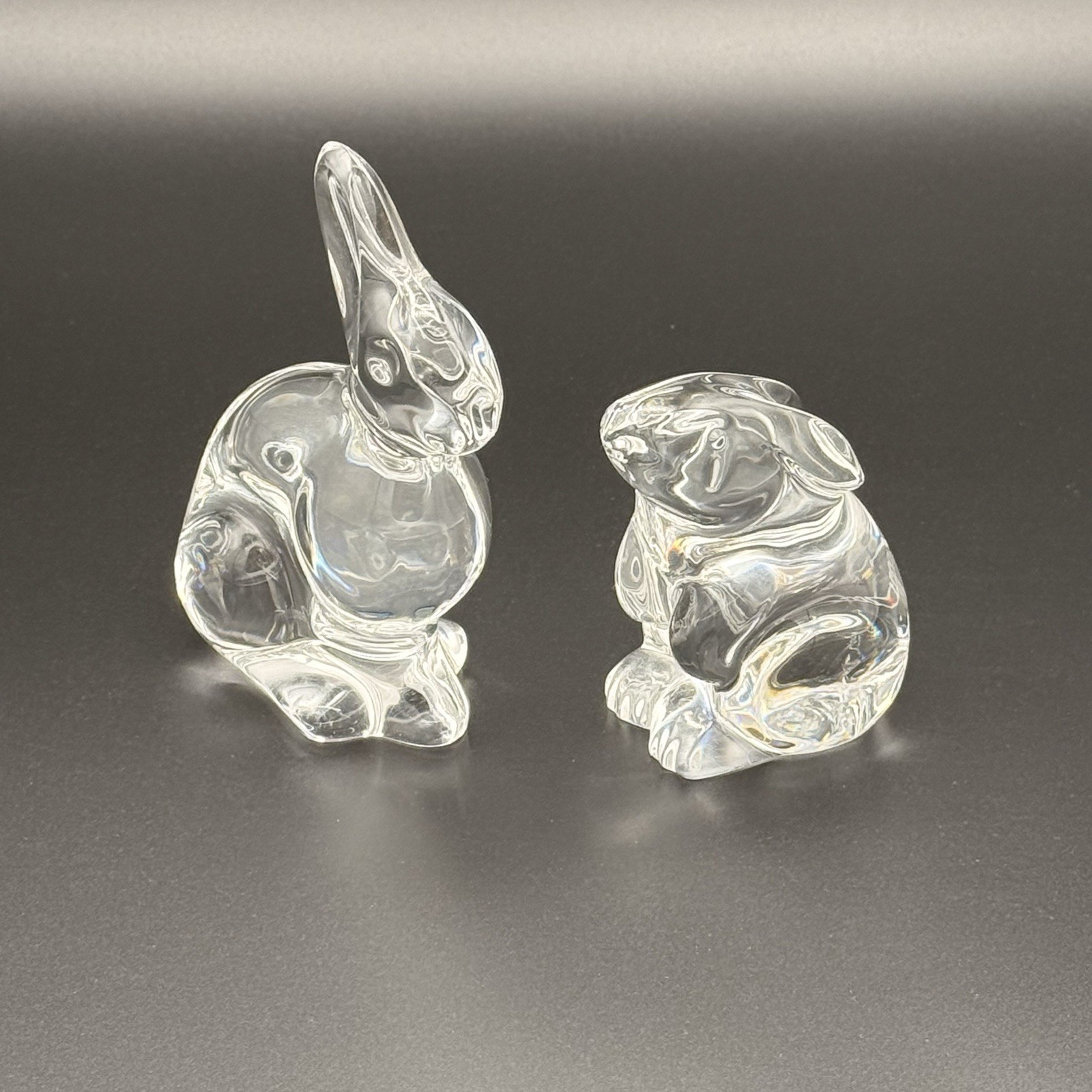 VTG Baccarat France Crystal Bunny Rabbit Figurines Signed Pair *Mint* Easter