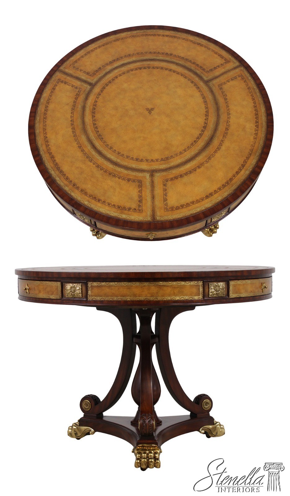 72218: MAITLAND SMITH Round Mahogany Leather Top Center Table