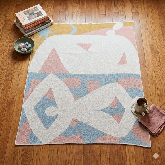 Slowdown Studio Abstract Graphic Woven Throw Blanket Pink Blue Mustard 62x49