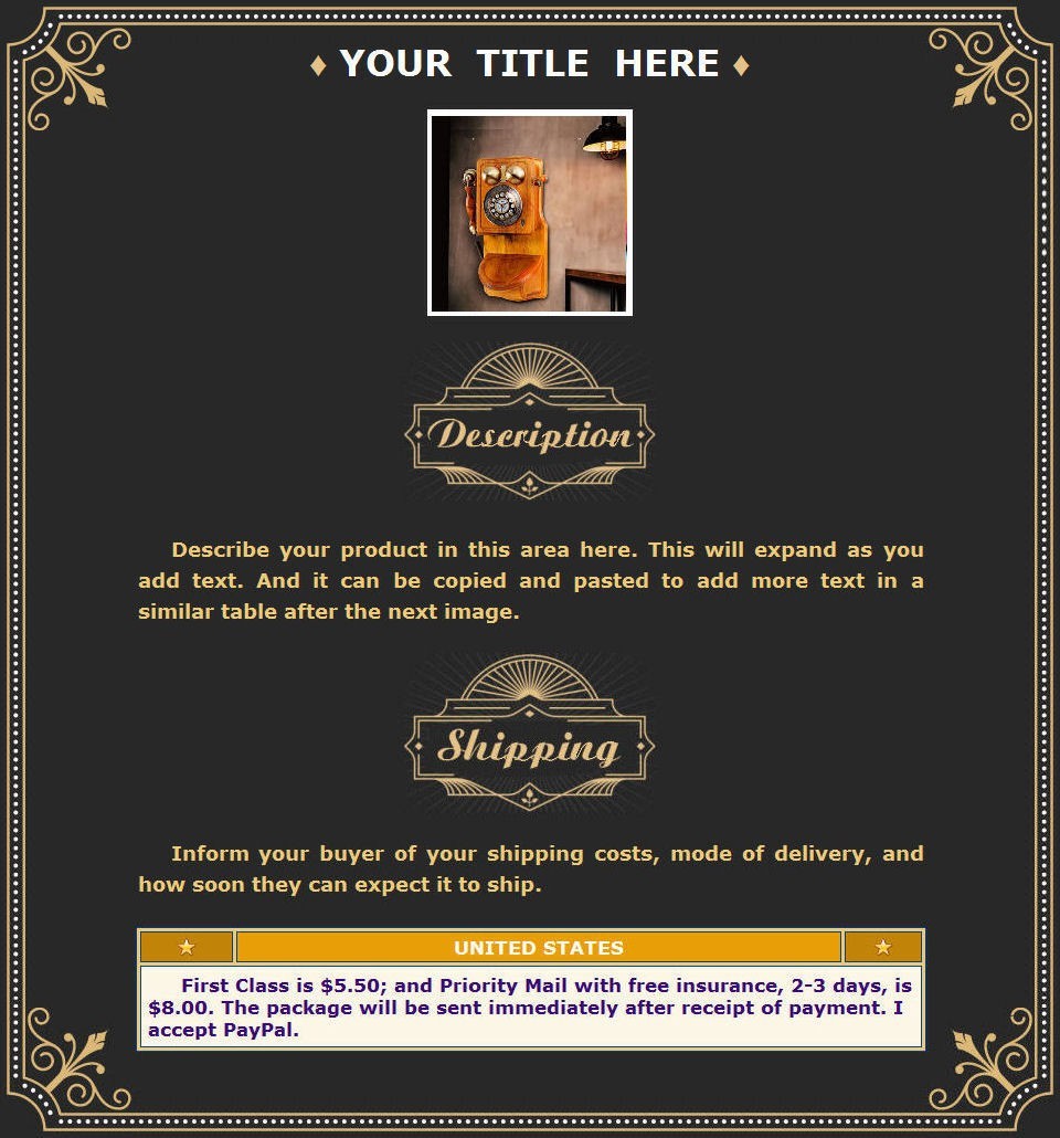 AUCTION TEMPLATE  Antique  Border  Design  - FREE Email  SHIPPING