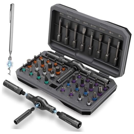 Magnetic Ratchet Screwdriver Set, 43 in 1 T Handle Ratchet Screwdriver Grey