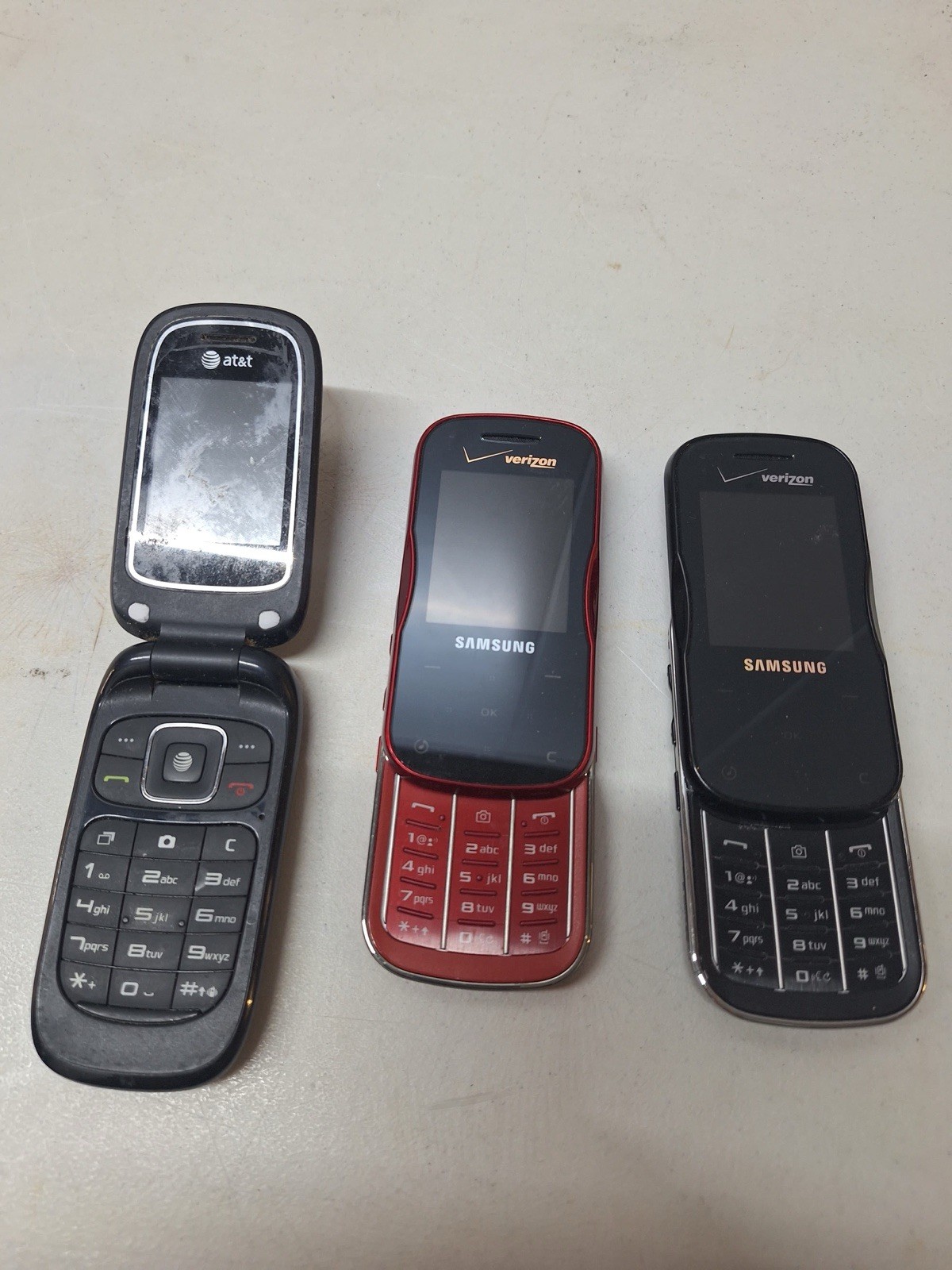 Lot of 3 Vintage Samsung Flip Phones Verizon & AT&T Untested