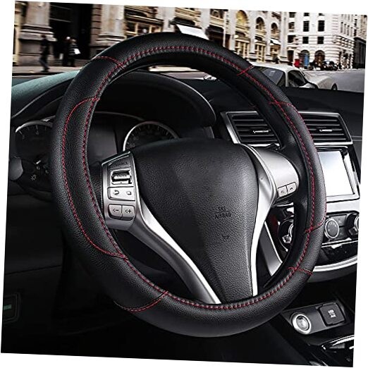 Leather Car Steering Wheel Cover, Non-Slip Car Wheel Cover Protector Black