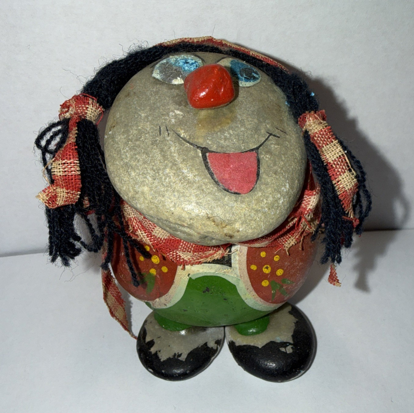 1970s Vintage Adorable Handmade Hand Painted  Hippie Pet ROCK