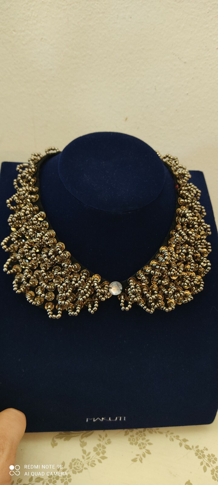 Vintage Sequin And Golden Coral Necklace Collar