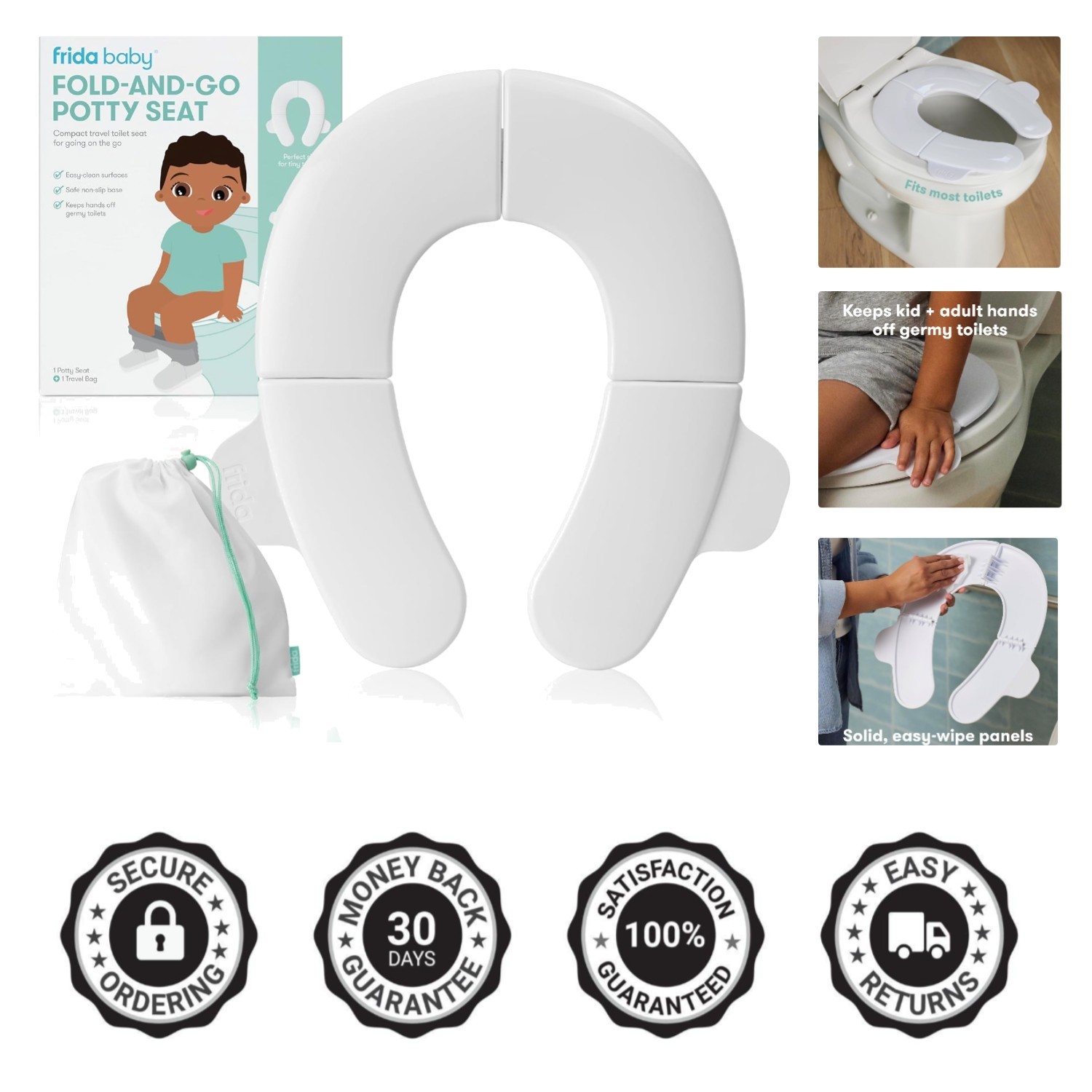 Portable Toilet Seat for Toddlers - Foldable, Ergonomic Handle, Travel Friendly