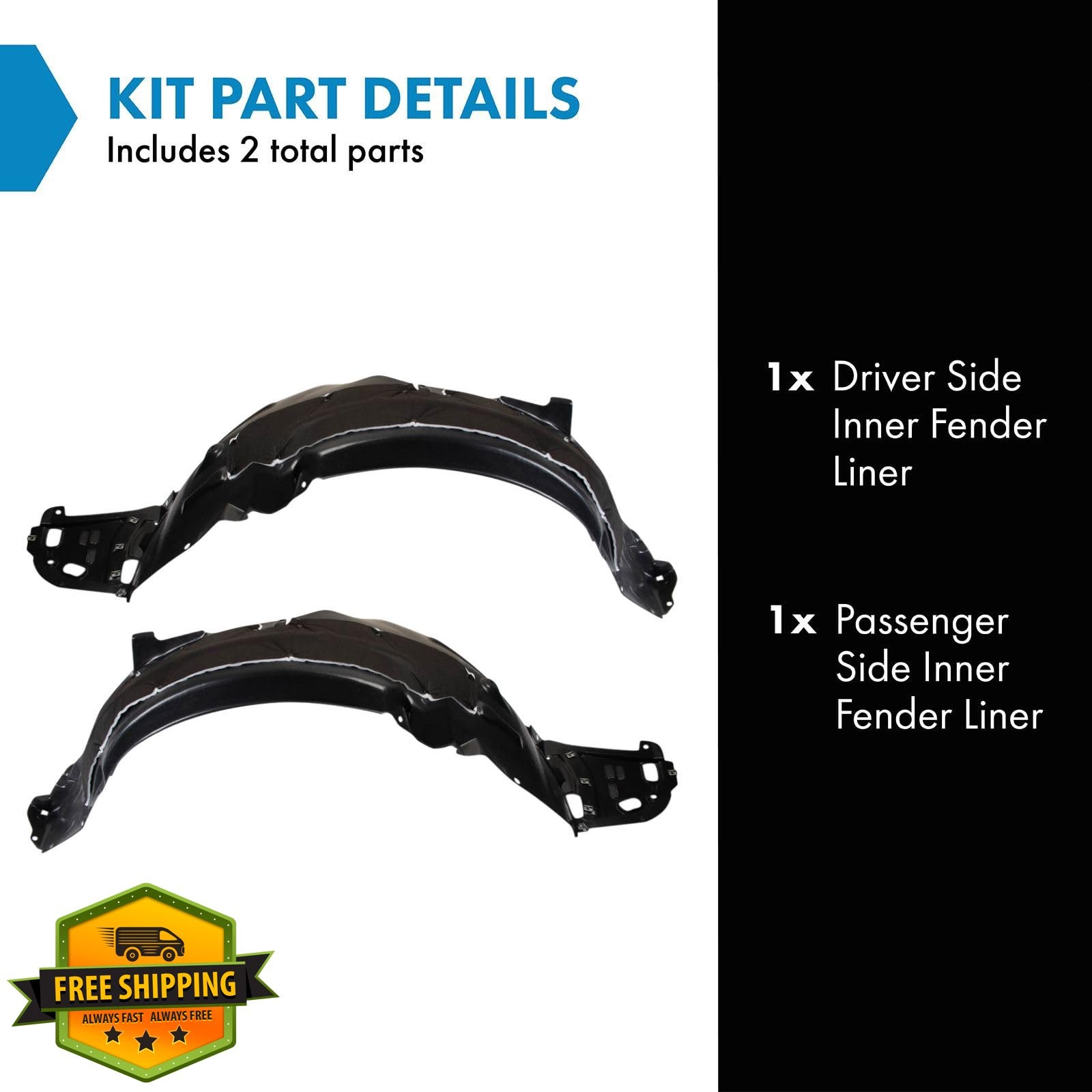 TRQ Inner Fender Liner Set for 15-17 Acura TLX Front Driver/Pass