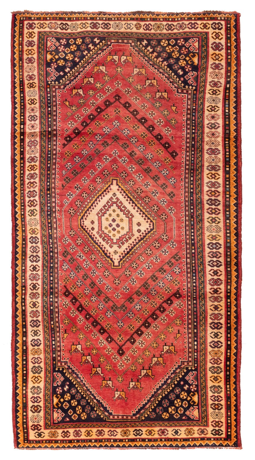 Vintage Geometric Area Rug 4'10" x 9'2" Traditional Hand-Knotted Wool Carpet