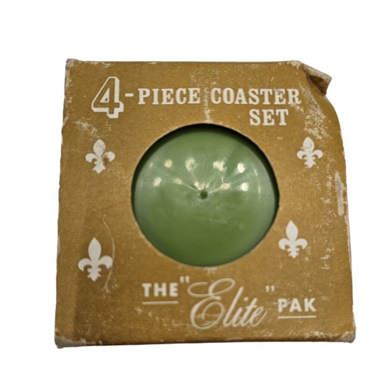 Vintage 1970s 4 Piece Coaster Set Elite Pak Avocado Green Plastic