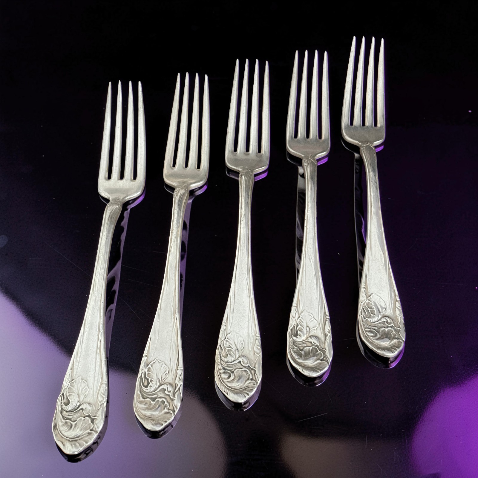 Rogers Fleur de Luce Silver Plated Set of Five Dinner Forks 1905