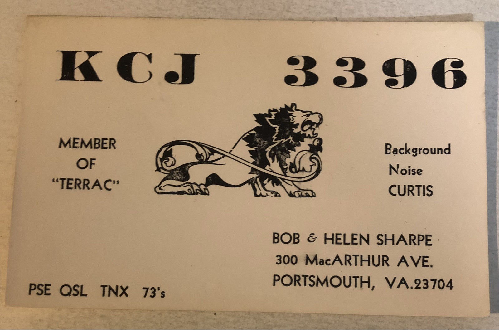 KCJ-3396 CB Ham Radio Card QSL Portsmouth Virginia QL1