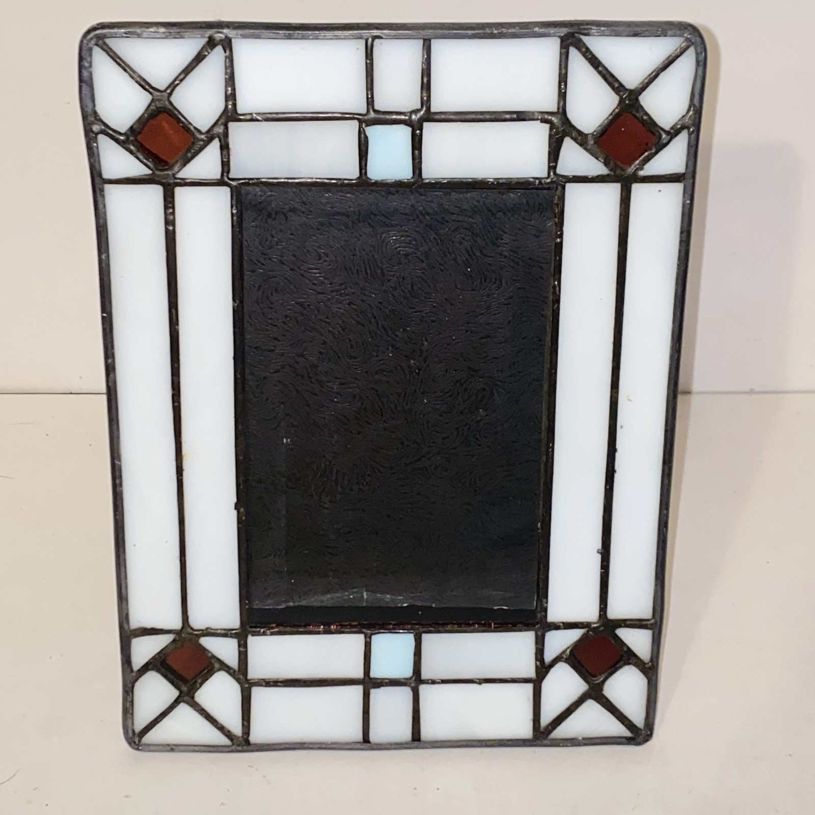 White with Purple & Light Blue Accents Stained Glass Picture Frame 3.5x5 Photo