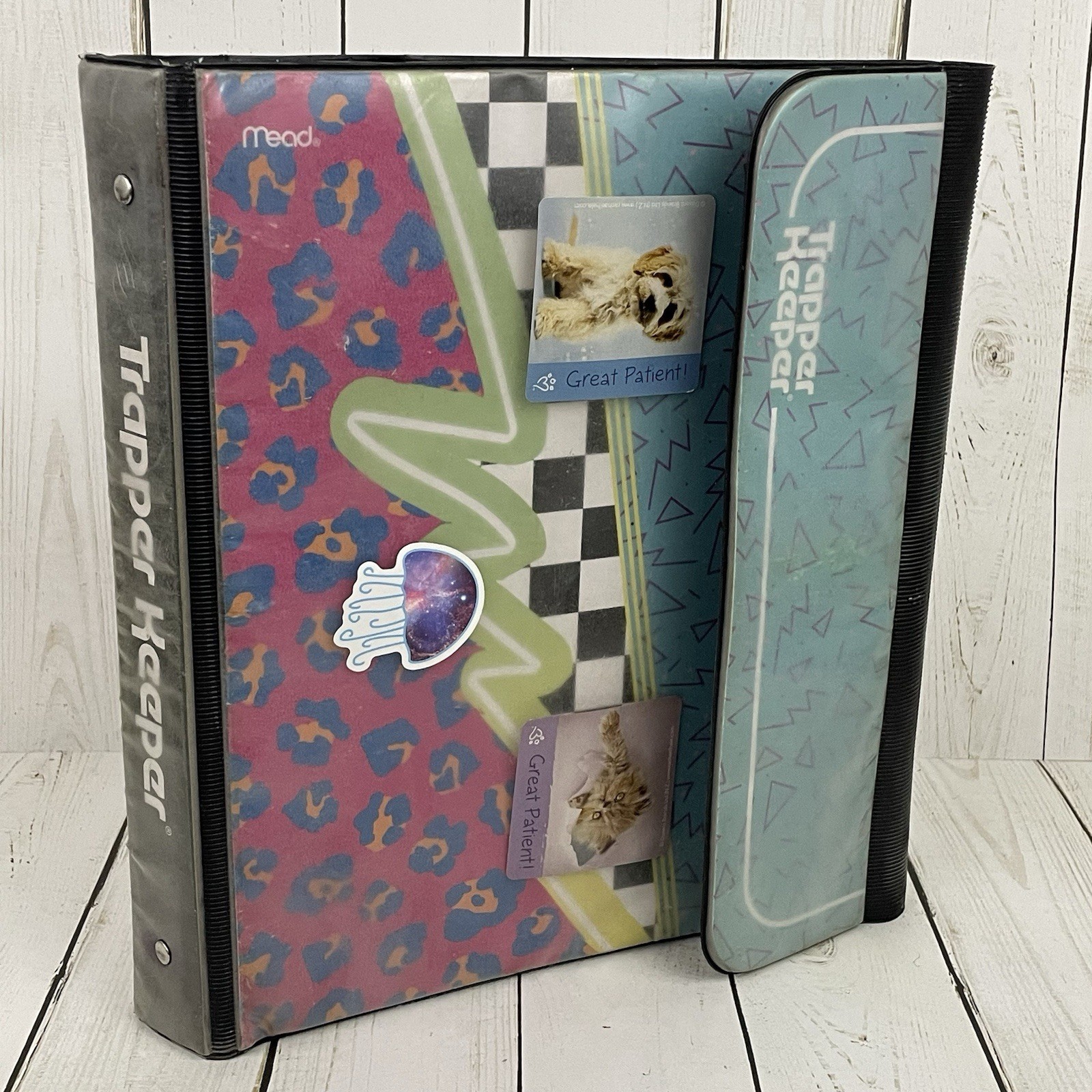 Vintage Mead Trapper Keeper 3 Ring Binder 90s With Clipboard Net Stickers