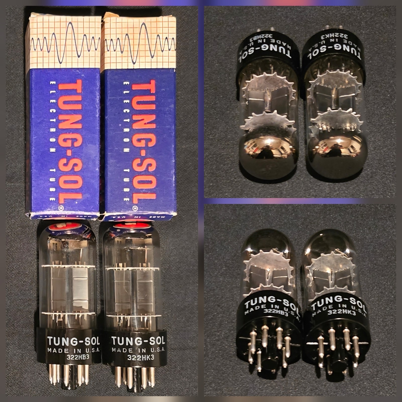 TUNG-SOL 6SN7 GTB TUBE CHROME TOPPED HALO TALL BOYS MADE IN THE USA MATCHED SET