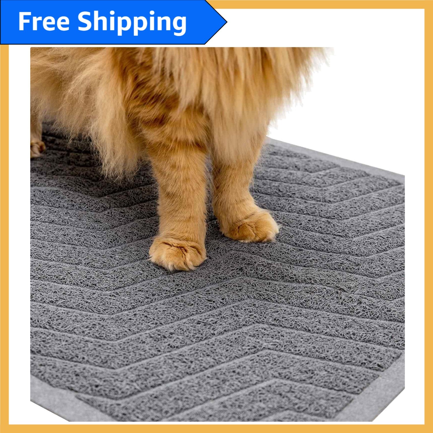 Non-Slip Large Cat Litter Mat 35x23 -  Grey PVC, Deep Grooves for Control