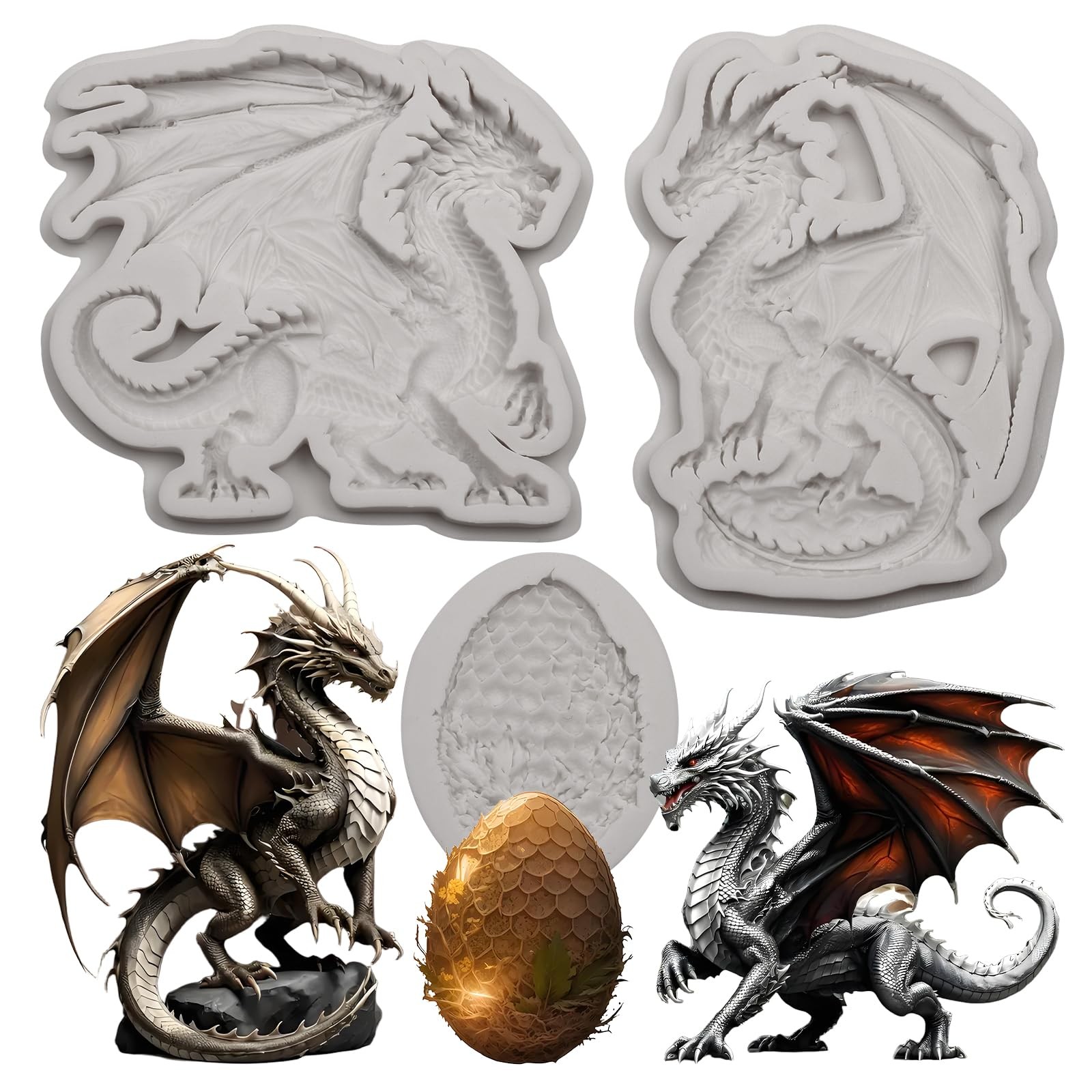 Dragon Resin Mold,Dragon Silicone Molds for Crafts Egg Grey 