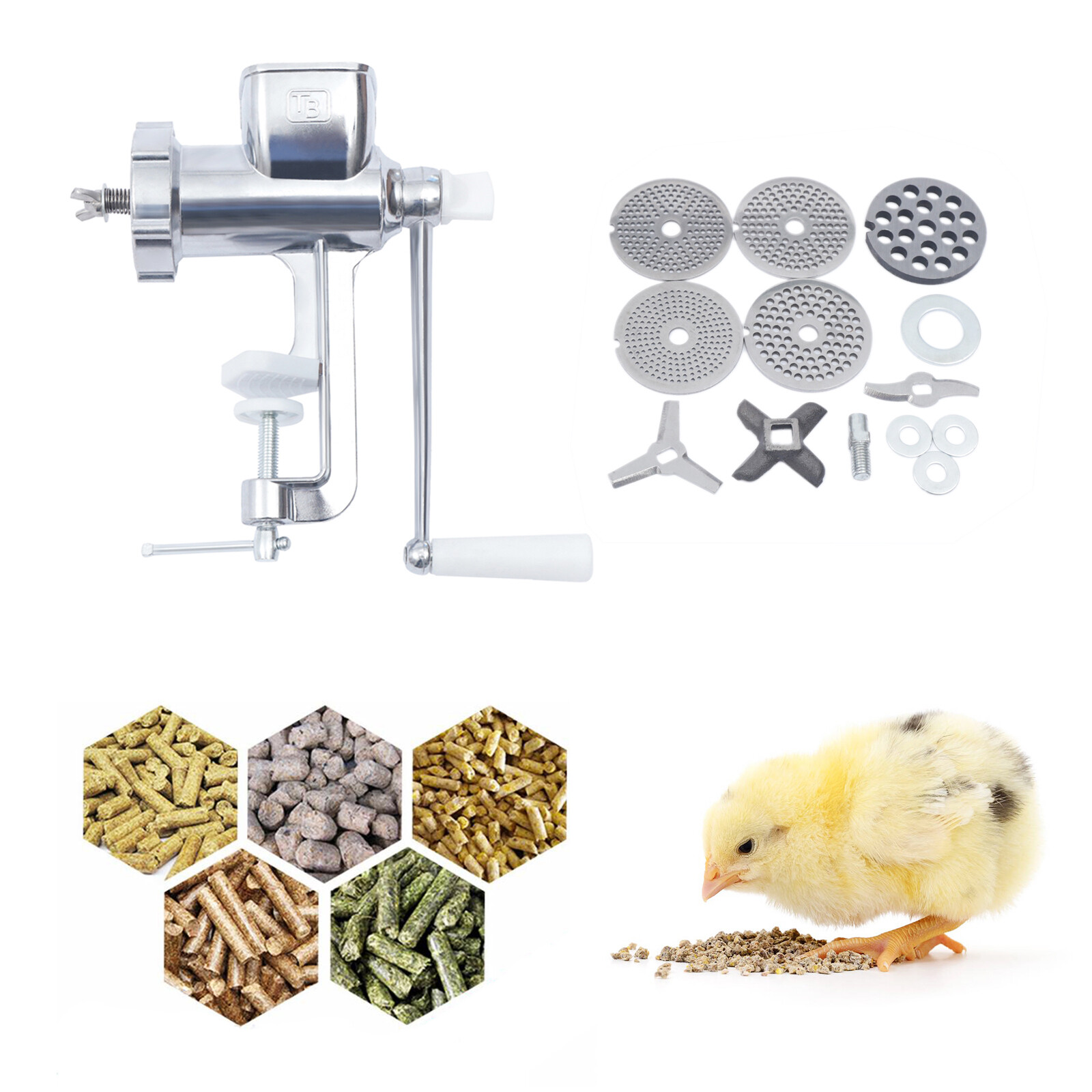 Household Feed Pellet Mill Manual Hand Pet Food Maker Machine 1.5+2+2.5+3+8mm !